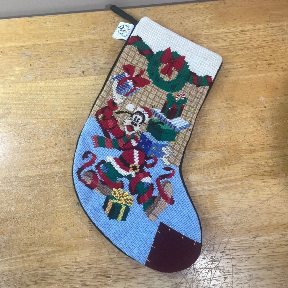 Disney Mickey & Co Vtg Goofy Needlepoint Christmas Stocking Midwest Cannon Falls